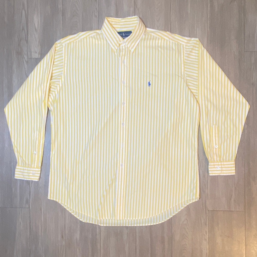 Polo Ralph Lauren Men's Large Blake Striped Button Down Shirt Yellow White